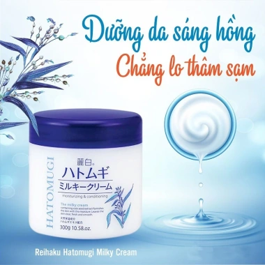 Kem dưỡng ẩm làm sáng da Hatomugi Nhật Bản 300g: da sáng rạng rỡ, giảm giá 163k