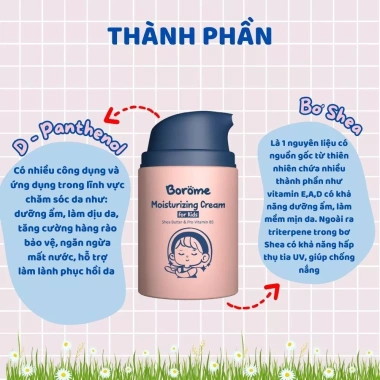 Kem dưỡng ẩm trẻ em Borome 50g chiết xuất bơ Shea - Dưỡng ẩm, mềm mịn da, giá 198.999 VND 3 Kem dưỡng ẩm trẻ em Borome 50g chiết xuất bơ Shea - Dưỡng ẩm, mềm mịn da, giá 198.999 VND 3
