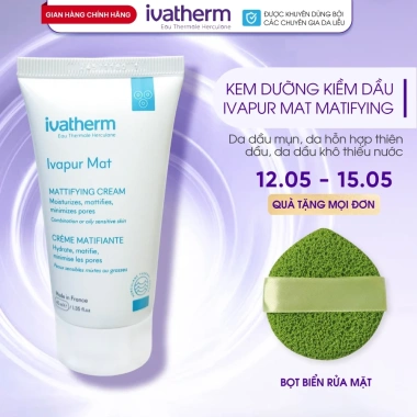 Kem dưỡng kiềm dầu da nhạy cảm, mụn Ivatherm Ivapur Mat Matifying Cream 40ml - Giá 784.000₫