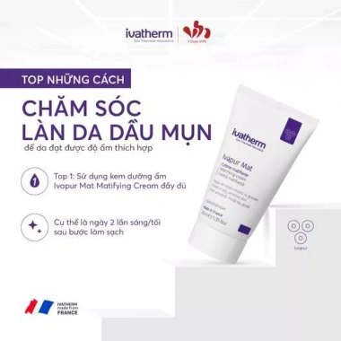 Kem dưỡng kiềm dầu da nhạy cảm, mụn Ivatherm Ivapur Mat Matifying Cream 40ml - Giá 784.000₫