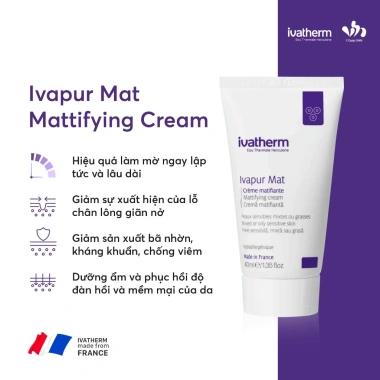 Kem dưỡng kiềm dầu da nhạy cảm, mụn Ivatherm Ivapur Mat Matifying Cream 40ml - Giá 784.000₫