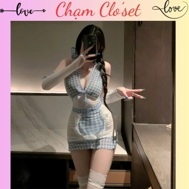 Kèm Găng Tay Cosplay Hầu Gái Xanh Trắng - Nhân Viên Bồi Bàn Gợi Cảm - 159.000đ