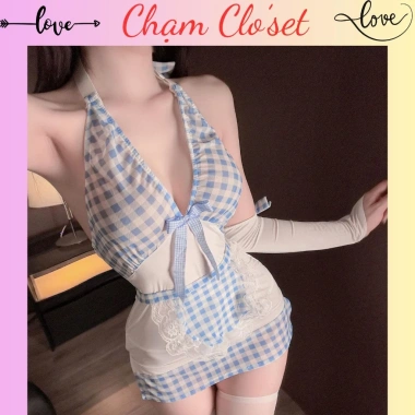 Kèm Găng Tay Cosplay Hầu Gái Xanh Trắng - Nhân Viên Bồi Bàn Gợi Cảm - 159.000đ