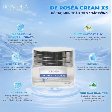 Kem Mụn X5 De‑Rosea Mới - Giảm Sưng Viêm, Dành Cho Tuổi Dậy Thì & Mụn Nội Tiết, Giá 288k