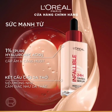 Kem nền serum 24h căng mướt L'Oreal Paris Infallible 1% Hyaluronic Acid – Tự nhiên, 30ml, chỉ 339k 3