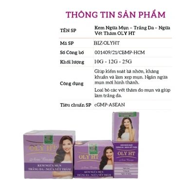 Kem ngừa mụn OLY HT dưỡng trắng da, ngừa vết thâm - chính hãng Long Phụng Khang, giảm giá 65k 5