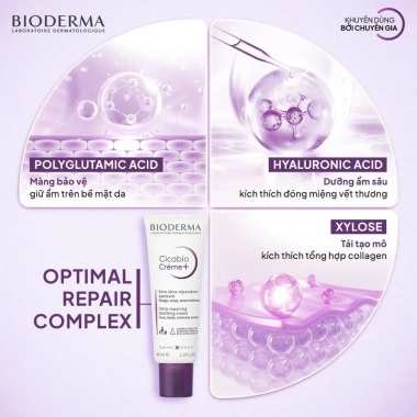Kem phục hồi Bioderma Cicabio Crème+ 40ml: Dưỡng da tổn thương, ngăn ngừa sẹo, giảm giá 359k