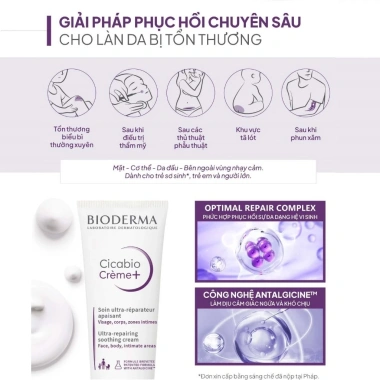Kem phục hồi Bioderma Cicabio Crème+ 40ml: Dưỡng da tổn thương, ngăn ngừa sẹo, giảm giá 359k