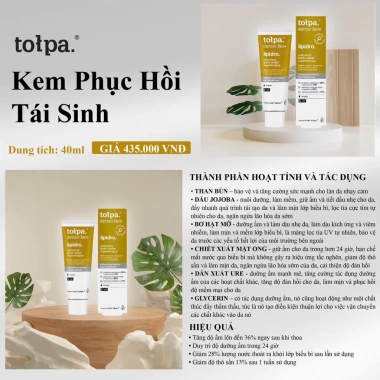 Kem Phục Hồi Tái Sinh Lipidro TOLPA 40g Dưỡng ẩm sâu tái sinh da giảm giá 18% chỉ 419.000đ 2 Kem Phục Hồi Tái Sinh Lipidro TOLPA 40g Dưỡng ẩm sâu tái sinh da giảm giá 18% chỉ 419.000đ 2