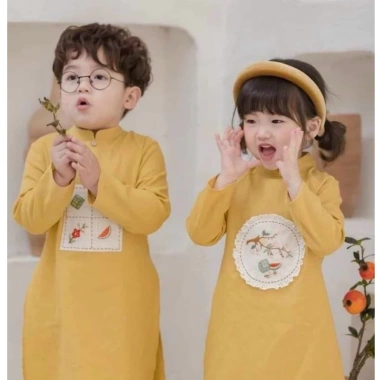 Kèm Quần Áo Dài Tết Bé Trai Bé Gái - Vải Mềm Mịn, Thêu Xinh, Quần Lụa Giá 167.5k