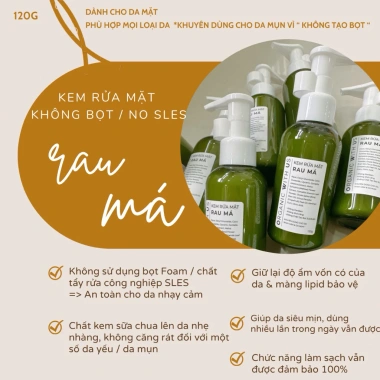 Kem Rửa Mặt Rau Má pH 5.5 Không Bọt Không SLES - Không Khô Căng The Owu