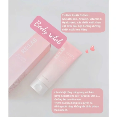 Kem trắng da RE:LAB Whiten Body Lotion 200ml - Dưỡng trắng, cấp ẩm Glutathione + Arbutin, giảm giá 285.000₫