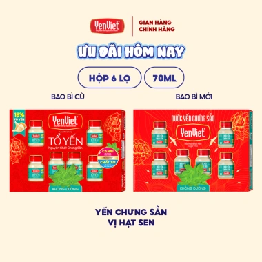 Kèm túi giấy - Combo 2 hộp quà tặng Yến Việt nguyên chất 18% tổ yến, nhiều vị, 12 lọ 70ml - 491k