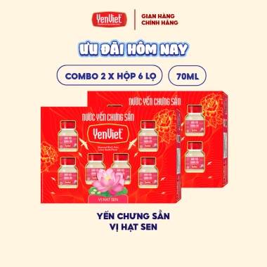 Kèm túi giấy - Combo 2 hộp quà tặng Yến Việt nguyên chất 18% tổ yến, nhiều vị, 12 lọ 70ml - 491k