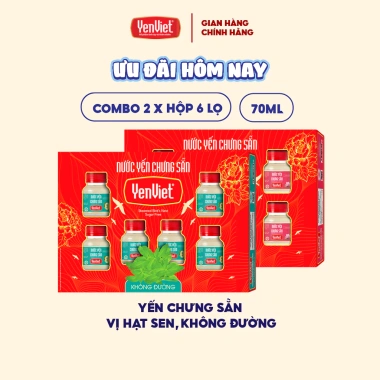 Kèm túi giấy - Combo 2 hộp quà tặng Yến Việt nguyên chất 18% tổ yến, nhiều vị, 12 lọ 70ml - 491k