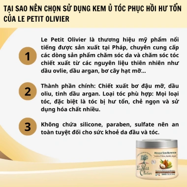 Kem ủ tóc Le Petit Olivier 330ml chính hãng - Phục hồi hư tổn, nuôi dưỡng chuyên sâu, chỉ 400.000₫