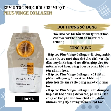 Kem ủ tóc Plus Vinge Collagen 500ml - Phục hồi siêu mượt, giảm giá 145.000đ