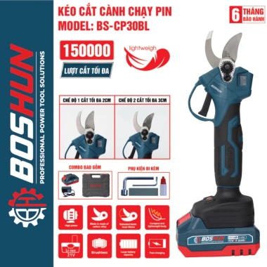 Kéo Cắt Cành Pin BOSHUN BS-CP30BL - Bộ 2 Pin, Không Chổi Than, Cắt tới 3cm, Lưỡi hợp kim - Giá ưu đãi 788.000 VND