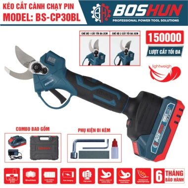 Kéo Cắt Cành Pin BOSHUN BS-CP30BL - Bộ 2 Pin, Không Chổi Than, Cắt tới 3cm, Lưỡi hợp kim - Giá ưu đãi 788.000 VND