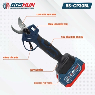 Kéo cắt cành pin BOSHUN BS-CP30BL – Lưỡi thép cacbon không rỉ, 2 chế độ mở, 495.000 VND