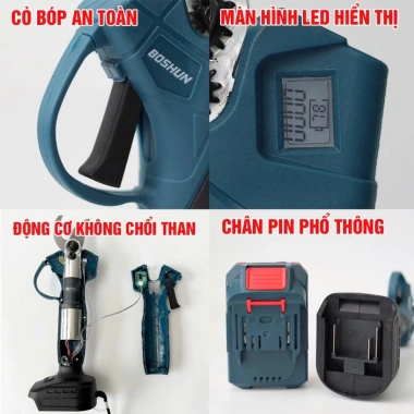 Kéo cắt cành pin BOSHUN BS-CP30BL – Lưỡi thép cacbon không rỉ, 2 chế độ mở, 495.000 VND