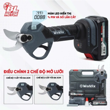 Kéo cắt cành pin WORKFIX WF-CP30BL - Màn hình LED báo % Pin, công tắc bóp, cắt tỉa cây, ưu đãi 724k