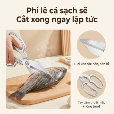Kéo đa năng nhà bếp thép không gỉ hợp kim, chống trượt, dễ vệ sinh, cắt xương cá gà