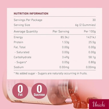 Kẹo dẻo Collagen Unichi Rose Collagen Gummy 60 viên - Giá 860.000, giảm so với 1.092.200