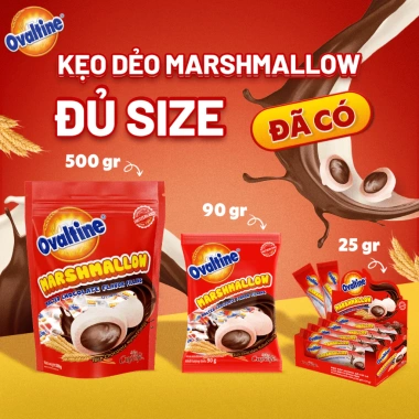 Kẹo dẻo Marshmallow Ovaltine vị Sô-cô-la 500gr - Chỉ 182.400₫ giảm so với 233.472₫
