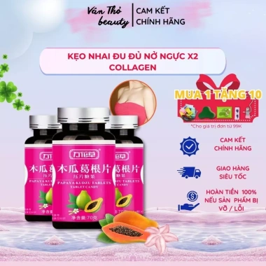 Kẹo Đu Đủ Nở Ngực Collagen - Viên uống tăng vòng 1, da ngực săn chắc, dáng nuột
