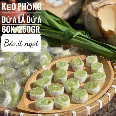 Kẹo Dừa Non Cuộn Sầu Riêng Lá Dứa - Ít Ngọt, Giá Giảm 59.000 VNĐ, Vị Thơm Ngon