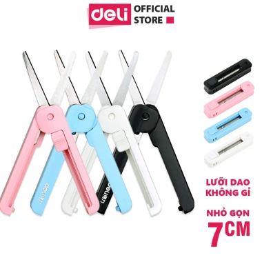 Kéo mini đa năng bỏ túi Deli thu gọn, an toàn, màu pastel, lưỡi cacbon không gỉ Kéo mini đa năng bỏ túi Deli thu gọn, an toàn, màu pastel, lưỡi cacbon không gỉ