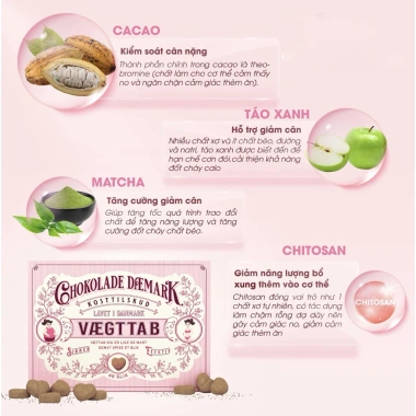 Kẹo Socola giảm cân Chokolade Daemark Vaegttab Đan Mạch 40 viên - Giảm mỡ toàn thân, hiệu quả, giá 360.000 VND