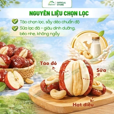 Kẹo Táo Đỏ Sữa Lạc Đà Nhân Hạt Điều 400g – Ít Ngọt, Healthy, Đóng Gói Từng Viên, Giá 21.500₫