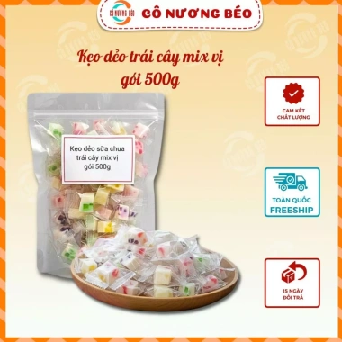 Kẹo thạch dẻo trái cây mix 500g gói từng viên tiện lợi, giảm giá 59.000 VND - bánh kẹo Cô Nương Béo