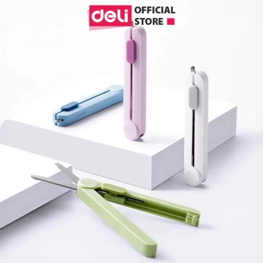 Kéo Tiện Lợi Deli 2 trong 1 – Dao Rọc Giấy và Khóa An Toàn, Đa Ứng Dụng, Giá 53k