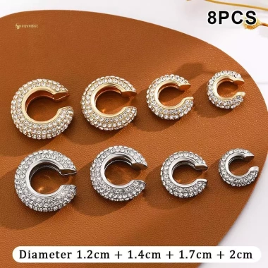 Kẹp Bông Tai Nữ MUQV 1-8 Cái Hình Tròn Pha Lê Giả Xuyên Hình Học