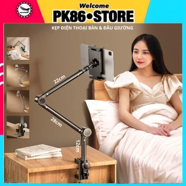 Kẹp điện thoại đa năng giá đỡ iPad, đầu giường & bàn, xoay 360, xem phim học online – 75.000₫