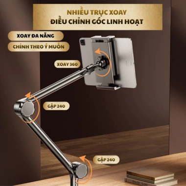 Kẹp điện thoại đa năng giá đỡ iPad, đầu giường & bàn, xoay 360, xem phim học online – 75.000₫