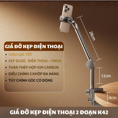 Kẹp điện thoại đa năng giá đỡ iPad, đầu giường & bàn, xoay 360, xem phim học online – 75.000₫