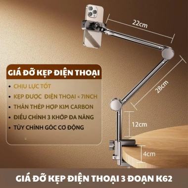 Kẹp điện thoại đa năng giá đỡ iPad, đầu giường & bàn, xoay 360, xem phim học online – 75.000₫