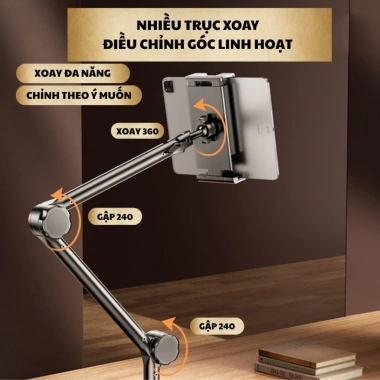 Kẹp điện thoại, giá đỡ iPad, máy tính bảng xoay 360 - Gắn bàn, xem phim, livestream, học online, 75k
