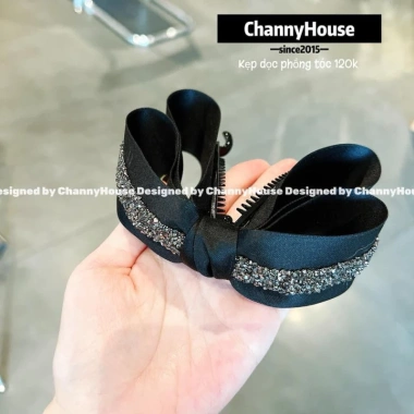 Kẹp dọc phồng tóc nơ rủ mix đá silicon cao cấp - Thiết kế sang trọng ChannyHouse