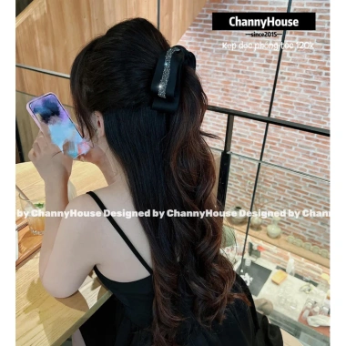 Kẹp dọc phồng tóc nơ rủ mix đá silicon cao cấp - Thiết kế sang trọng ChannyHouse
