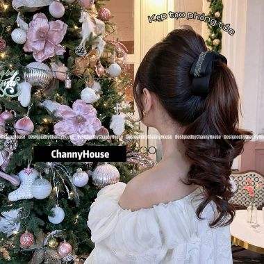 Kẹp dọc phồng tóc nơ rủ mix đá silicon cao cấp - Thiết kế sang trọng ChannyHouse