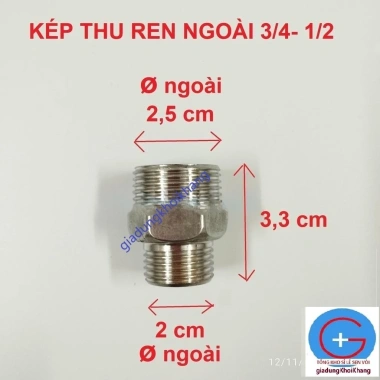 Kép Thu Ren Ngoài Inox 3/4 - 1/2 - Giá ưu đãi 15.000, inox bền, 2 đầu ren