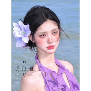 Kẹp tóc bông hoa loa kèn ngọt ngào, phụ kiện mùa hè nhẹ nhàng, trang trí đi biển cho nữ