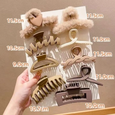 Kẹp tóc càng cua 9 món size lớn màu nâu sữa acrylic, phù hợp tóc dày nữ - Giá 39.000₫