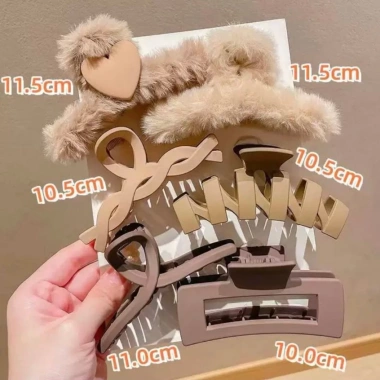 Kẹp tóc càng cua 9 món size lớn màu nâu sữa acrylic, phù hợp tóc dày nữ - Giá 39.000₫