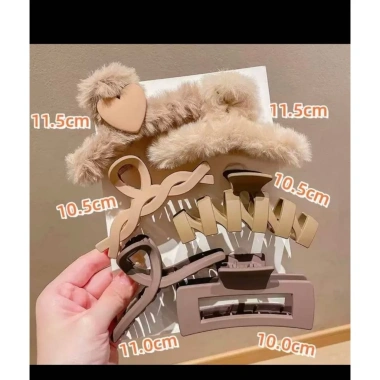 Kẹp tóc càng cua 9 món size lớn màu nâu sữa acrylic, phù hợp tóc dày nữ - Giá 39.000₫